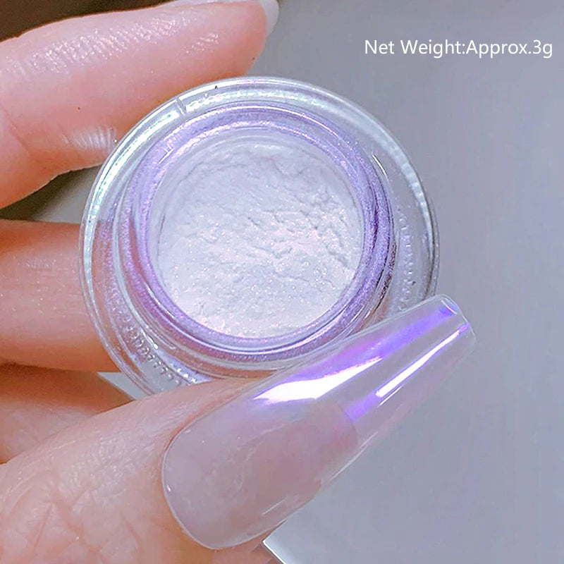 1Box Moonlight Mirror Nail Powder Silver Fine Glitter Metallic Effect Pigment UV Gel Polish Chrome Dust Aurora Nail Decorations