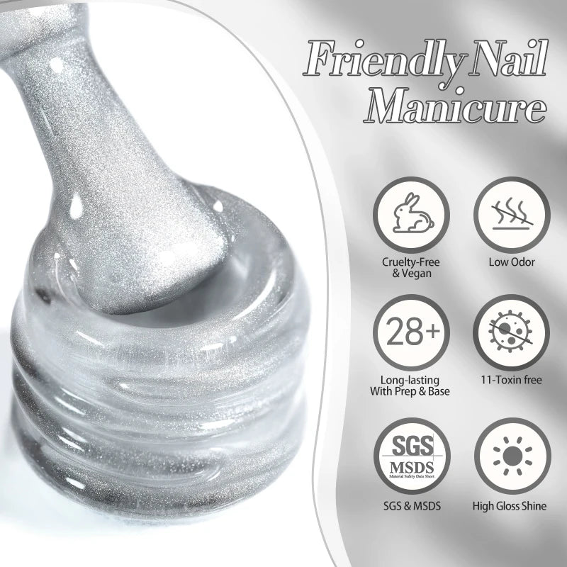 BORN PRETTY 10ml Flow Light White Cat Magnetic Gel Nail Polish Ultra Shine Soak Off UV Gel Mirror Glass Cat Magnet Gel Varnish
