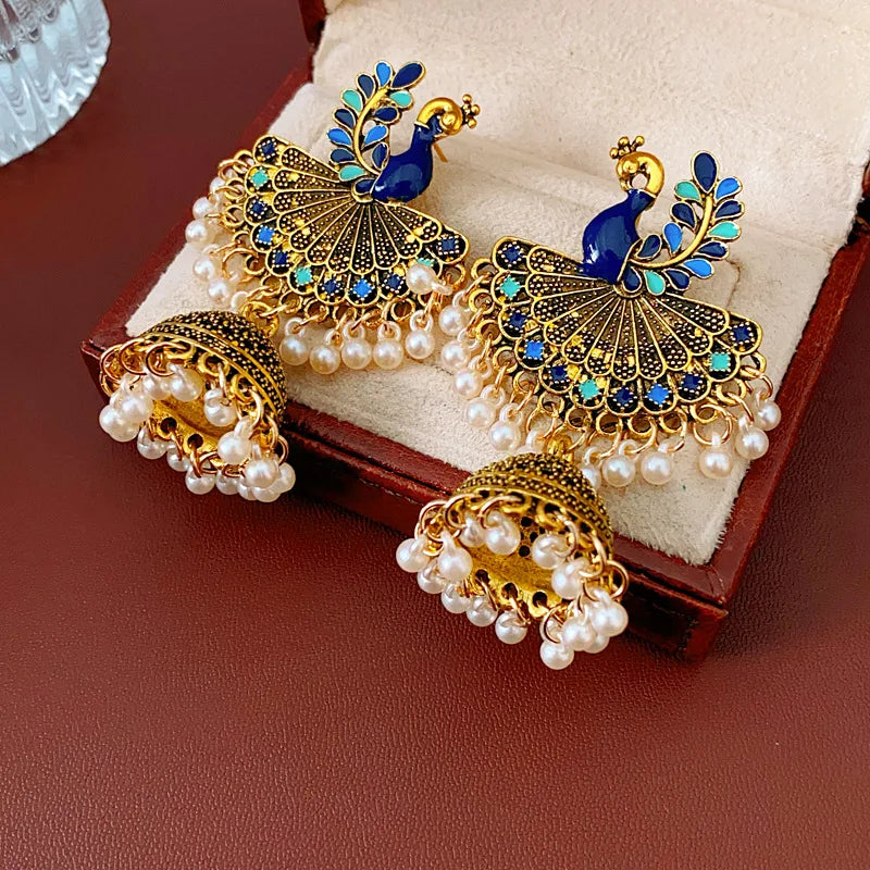 2024 Vintage Pearl Earrings for Women Steel Needle Peacock Drop Oil Round Fringe Drop Earring Party Fashion Jewelry Gifts