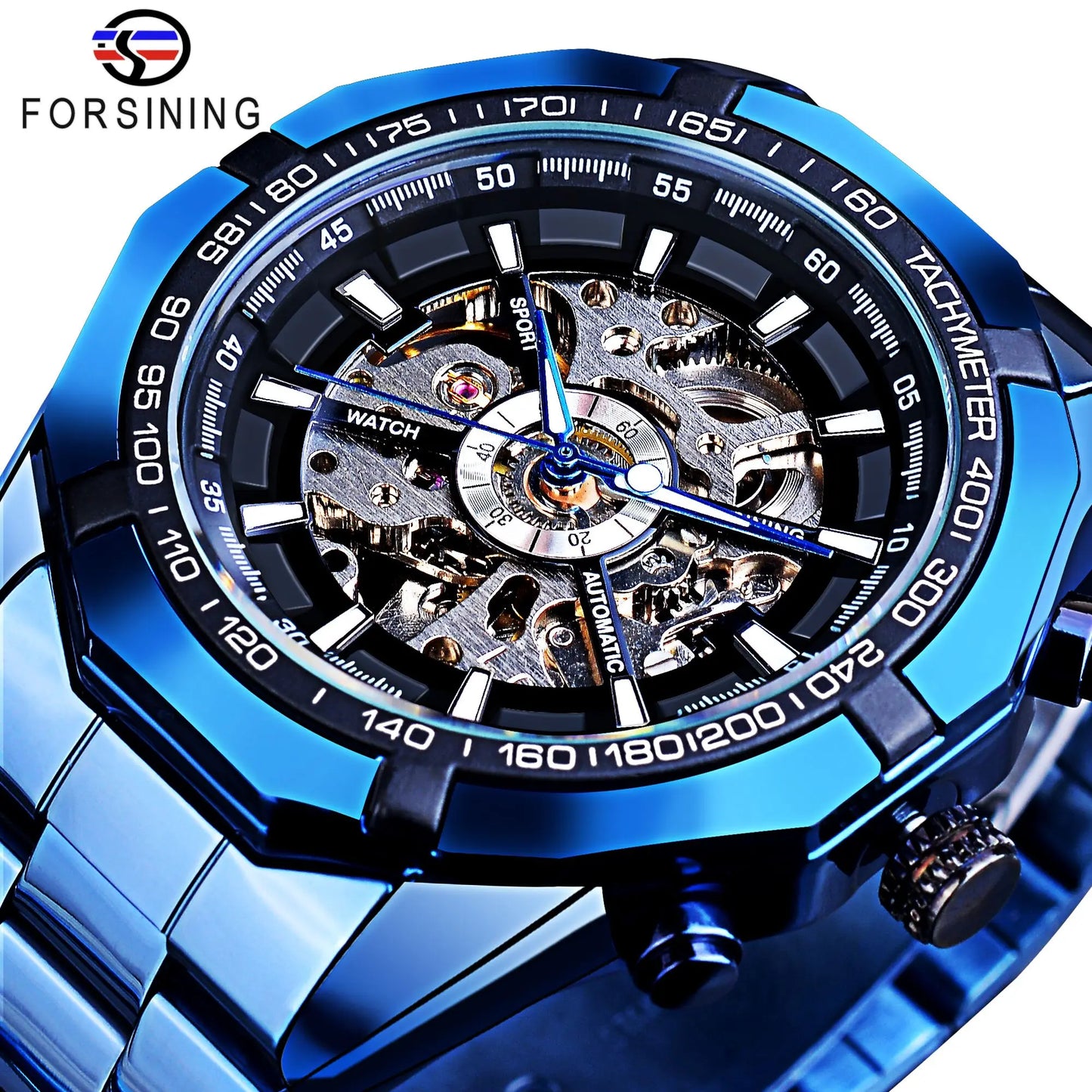 Forsining 2025 Stainless Steel Waterproof Mens Skeleton Watches