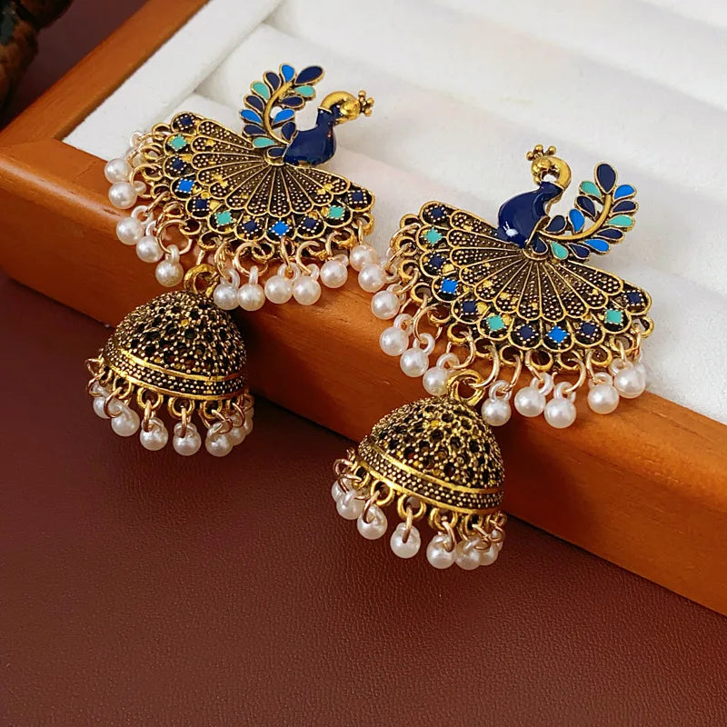 2024 Vintage Pearl Earrings for Women Steel Needle Peacock Drop Oil Round Fringe Drop Earring Party Fashion Jewelry Gifts