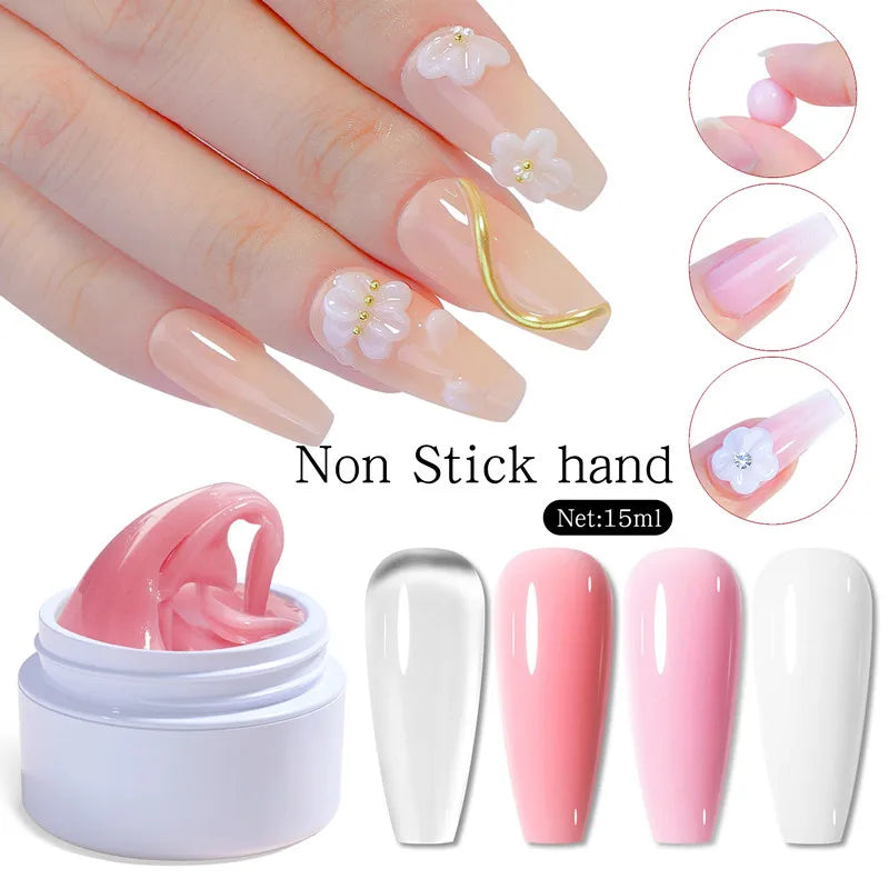 15ML Solid Non Stick Hand Extension Gel Nail Polish -Pink/White/Clear Extension Gel for Mnicure Carving Nail Art Emboss Hard Gel