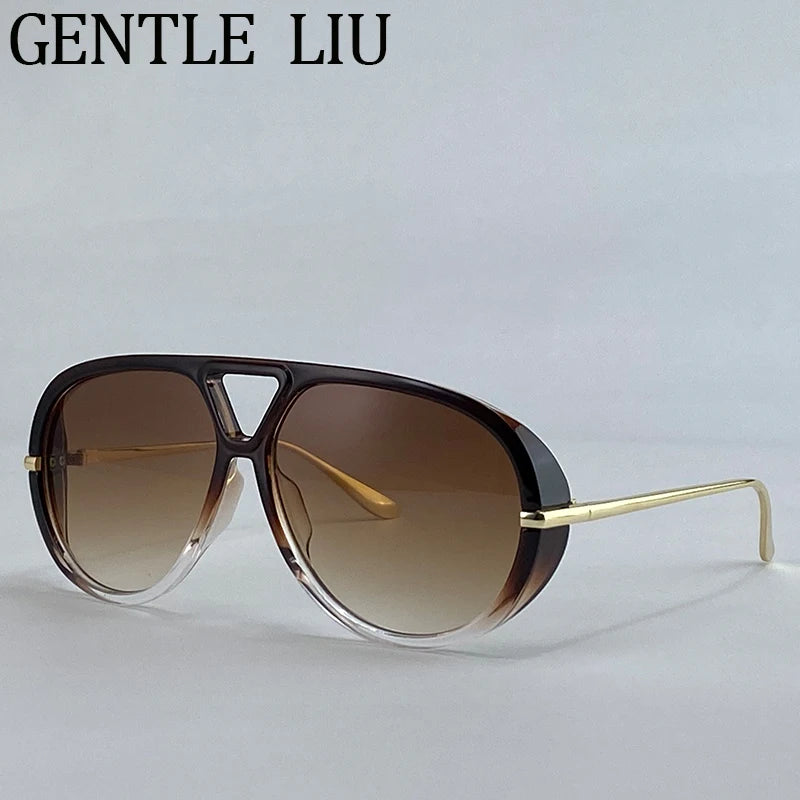 Oversized Pilot Oval Punk Sunglasses Women 2025 Luxury Vintage Big Frame Double Beam Sun Glasses For Lady Outdoor Eyewear UV400