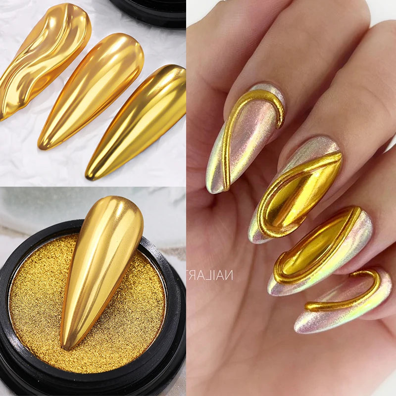1Box Moonlight Mirror Nail Powder Silver Fine Glitter Metallic Effect Pigment UV Gel Polish Chrome Dust Aurora Nail Decorations