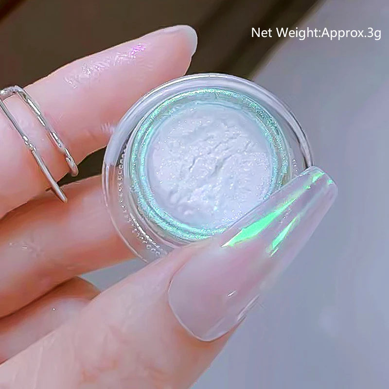 1Box Moonlight Mirror Nail Powder Silver Fine Glitter Metallic Effect Pigment UV Gel Polish Chrome Dust Aurora Nail Decorations