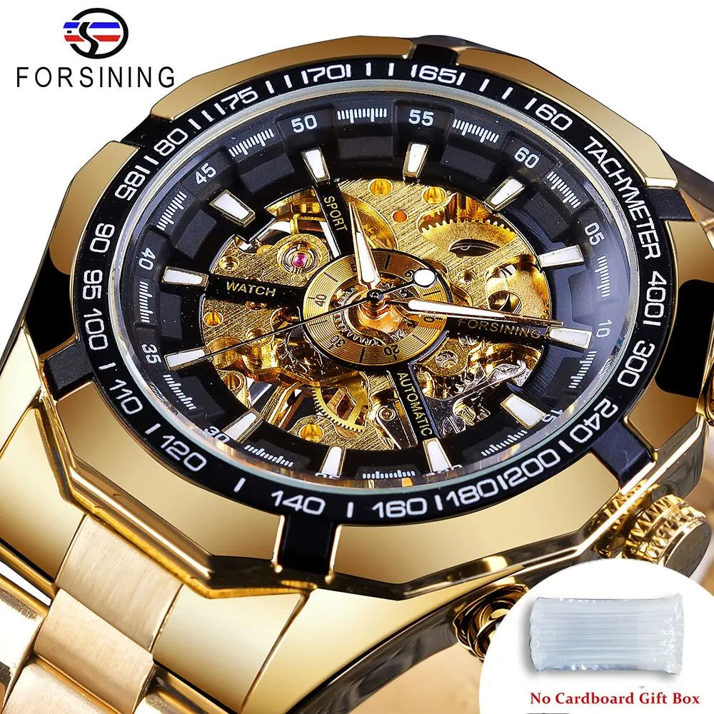 Forsining 2025 Stainless Steel Waterproof Mens Skeleton Watches