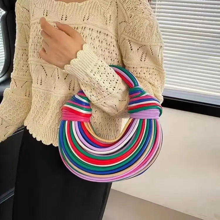 Gold Luxury Designer Brand Handwoven Noodle Bags Rope Knotted Pulled Hobo Silver Evening Clutch Chic