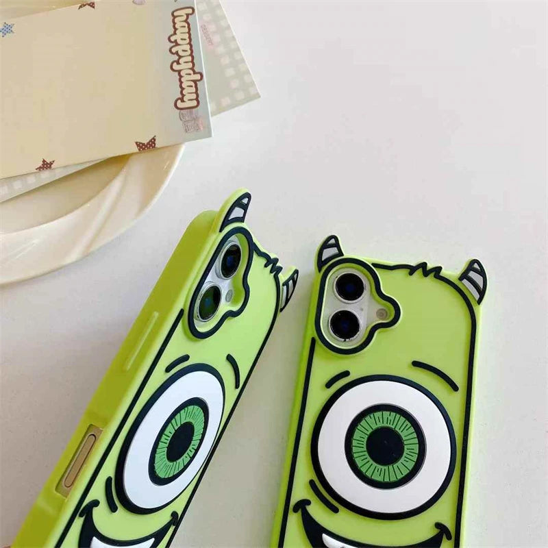 3D Cartoon Big Eyes Mike Phone Case For iPhone 16 So Cute Monster Cover for iPhone 15 14 13 Pro Max Funny Cases