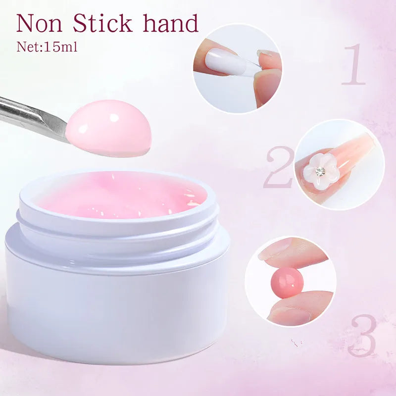15ML Solid Non Stick Hand Extension Gel Nail Polish -Pink/White/Clear Extension Gel for Mnicure Carving Nail Art Emboss Hard Gel