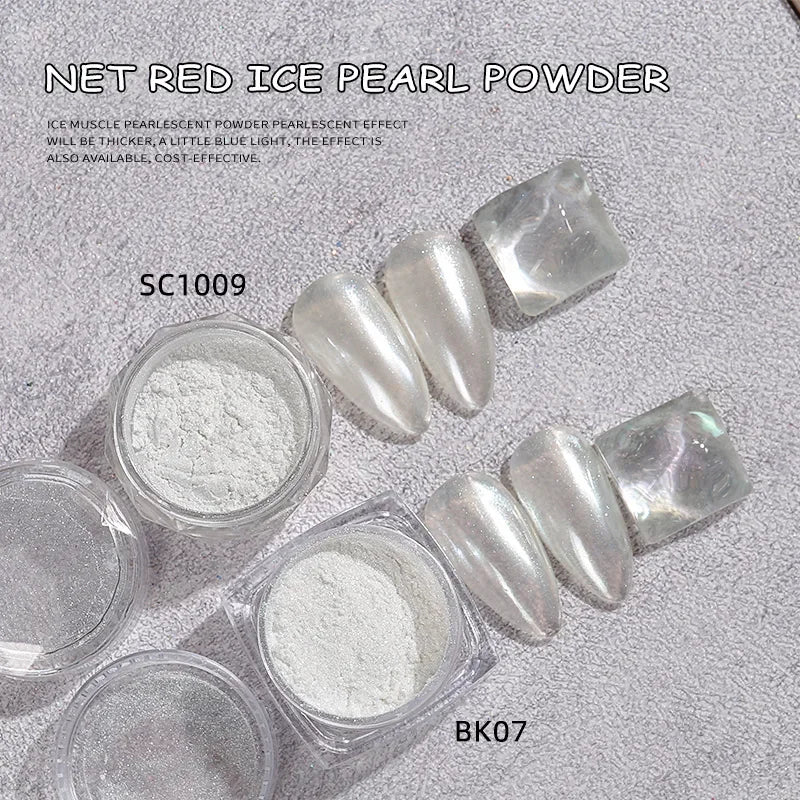 HNDO White Pearl Powder Shell Rubbing Chrome Dust Bright Shiny Effect for Manicure DIY Nail Art Design Nails Glitter Pigment