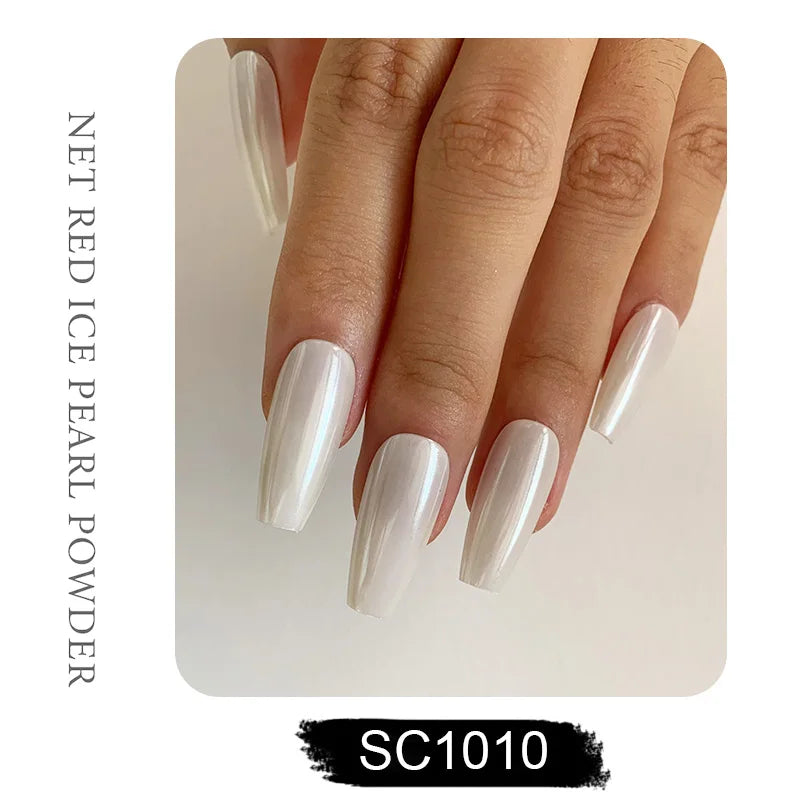 HNDO White Pearl Powder Shell Rubbing Chrome Dust Bright Shiny Effect for Manicure DIY Nail Art Design Nails Glitter Pigment