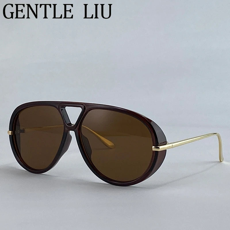 Oversized Pilot Oval Punk Sunglasses Women 2025 Luxury Vintage Big Frame Double Beam Sun Glasses For Lady Outdoor Eyewear UV400