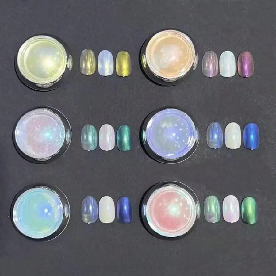6pcs Shimmering Aurora Nail Powder - Multichrome Metallic Mirror Effect, Chameleon Gel Polish - Transforming Holographic