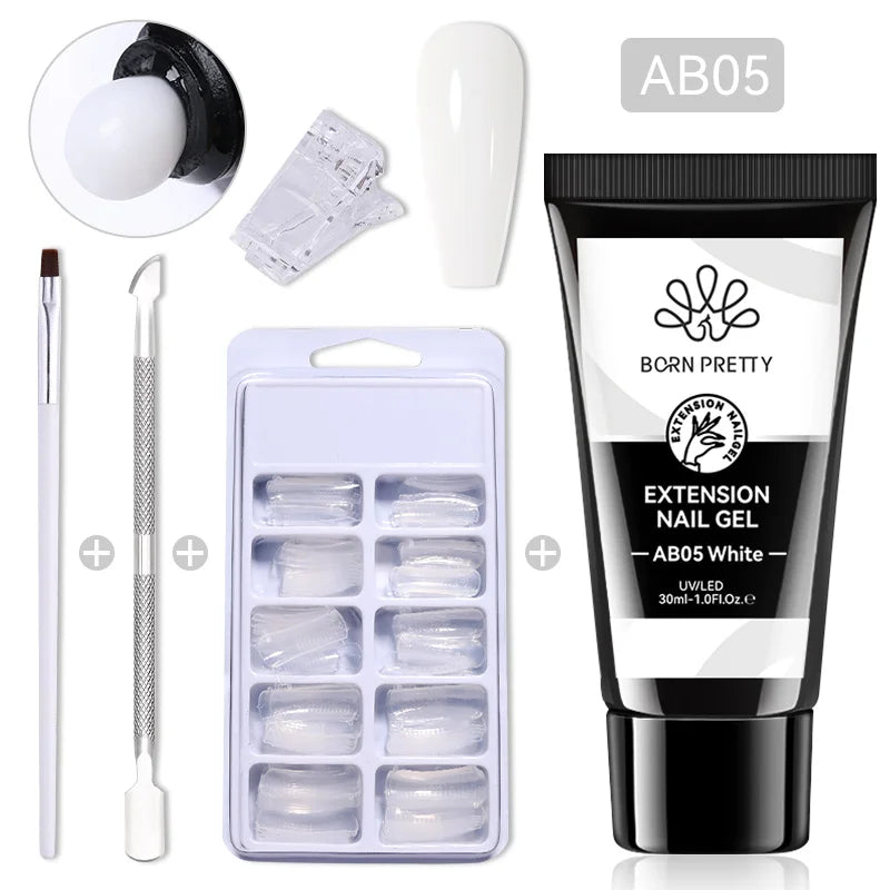 BORN PRETTY 30ml Glitter Acrylic Gel Finger Extension Nail Polish Silver Pink Extension Gel Polish Soak Off Nail Slip Solution
