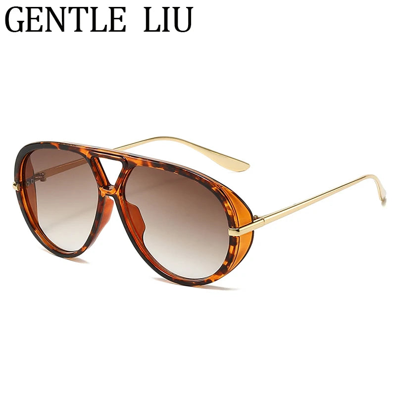 Oversized Pilot Oval Punk Sunglasses Women 2025 Luxury Vintage Big Frame Double Beam Sun Glasses For Lady Outdoor Eyewear UV400