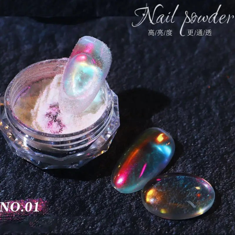 Aurora Colorful Chrome Unicorn Nail Powder Moonlight Mirror Nail Glitter Pigment Metallic Effect Pigment UV Gel Polish Powder
