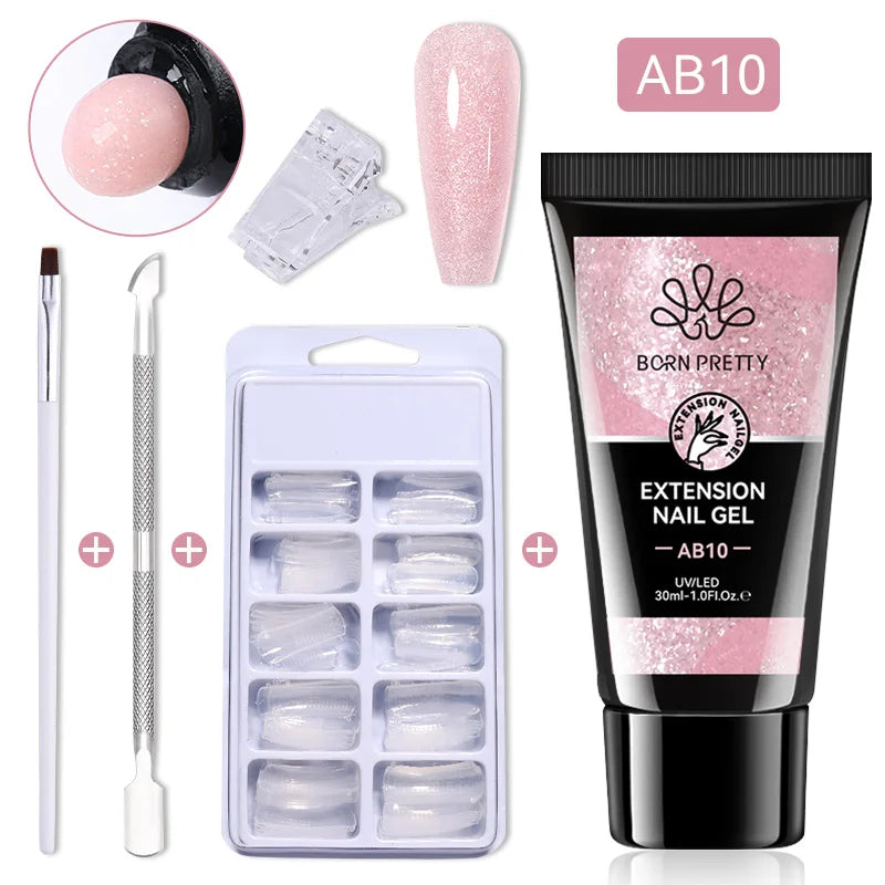 BORN PRETTY 30ml Glitter Acrylic Gel Finger Extension Nail Polish Silver Pink Extension Gel Polish Soak Off Nail Slip Solution