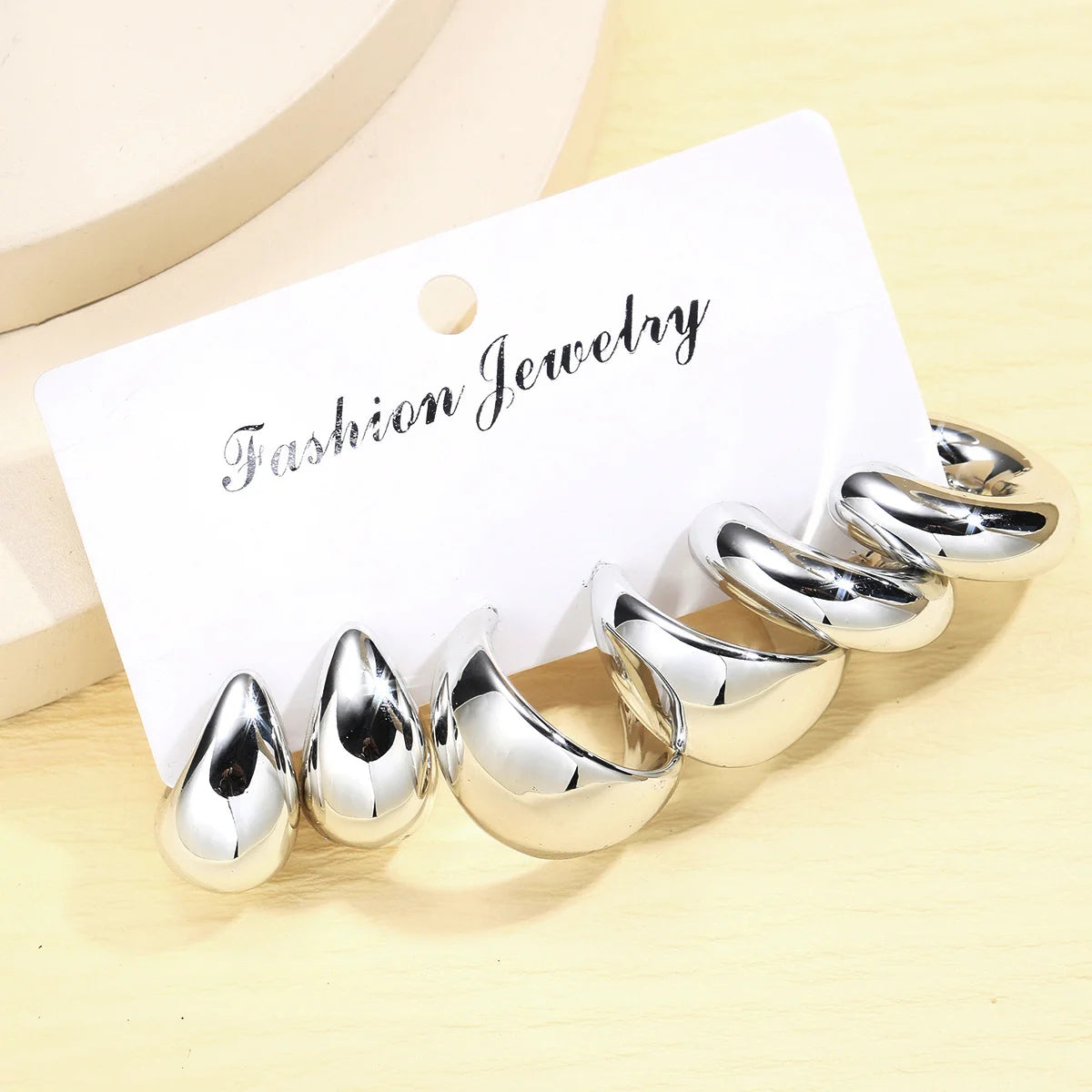 6pcs Chunky Gold Plated Waterdrop Hoop Earring Set For Women