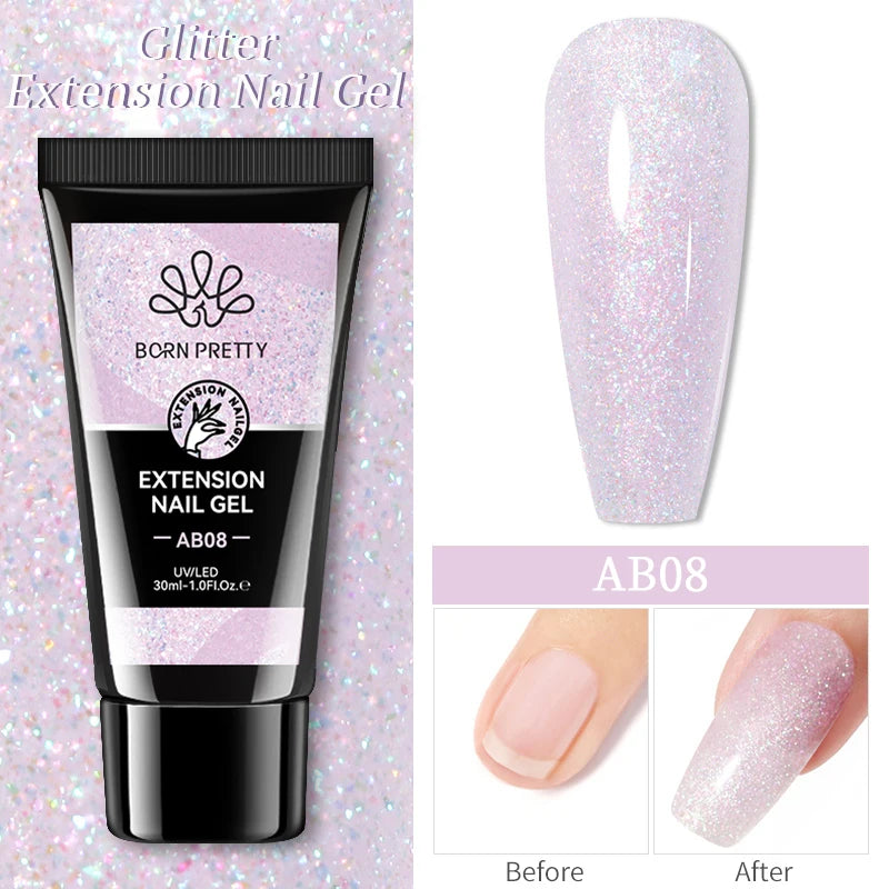 BORN PRETTY 30ml Glitter Acrylic Gel Finger Extension Nail Polish Silver Pink Extension Gel Polish Soak Off Nail Slip Solution