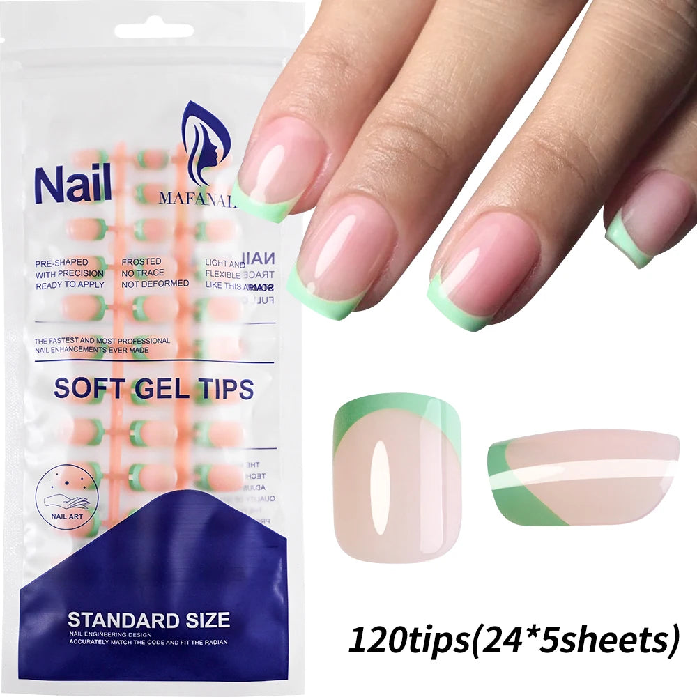 240/120Pcs Colorful French Short Square False Nails Full Cover Fake Nail Tip Extension Acrylic Wearable Ballerina Press on Nails