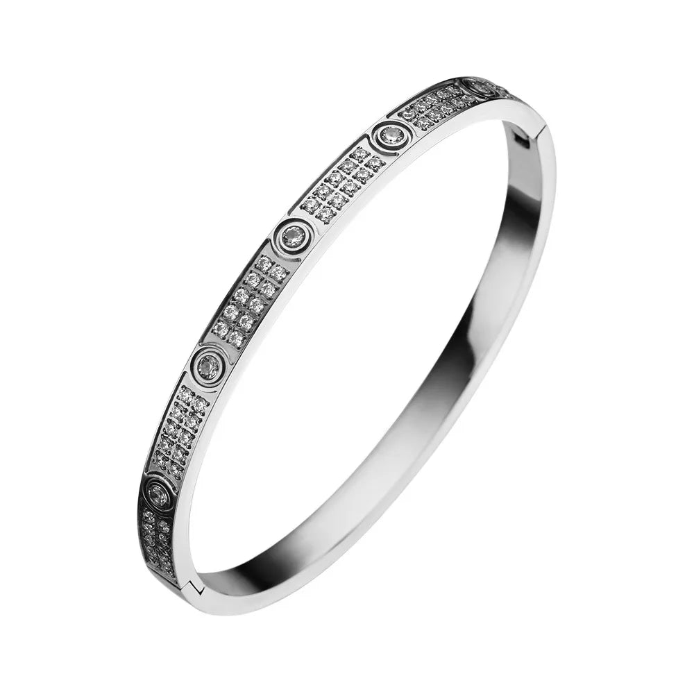 New Design Gold Color Zircon And Cross Nut Nail Bracelet Gold & Bangle For Woman Stainless Steel Screw Brand Jewelry
