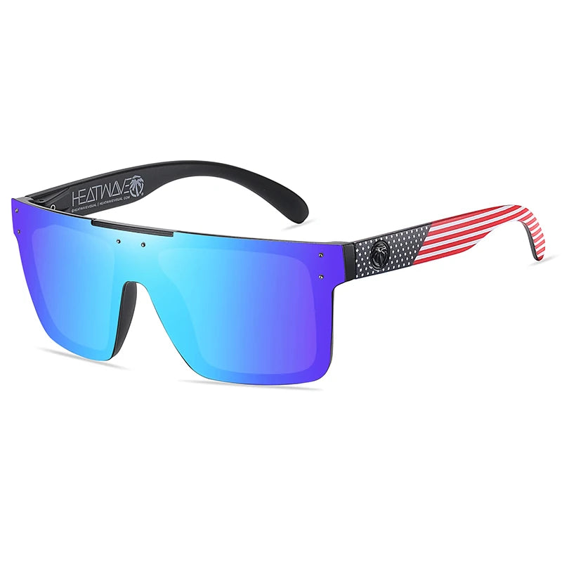 NEW luxury BRAND Mirrored Polarized lens heat wave Sunglasses men sport goggle uv400 protection with case