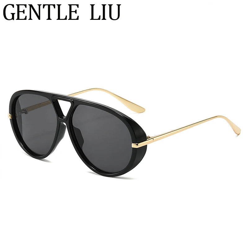 Oversized Pilot Oval Punk Sunglasses Women 2025 Luxury Vintage Big Frame Double Beam Sun Glasses For Lady Outdoor Eyewear UV400