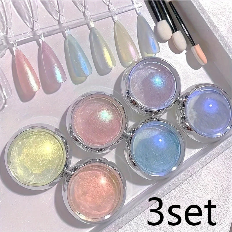 6pcs Shimmering Aurora Nail Powder - Multichrome Metallic Mirror Effect, Chameleon Gel Polish - Transforming Holographic