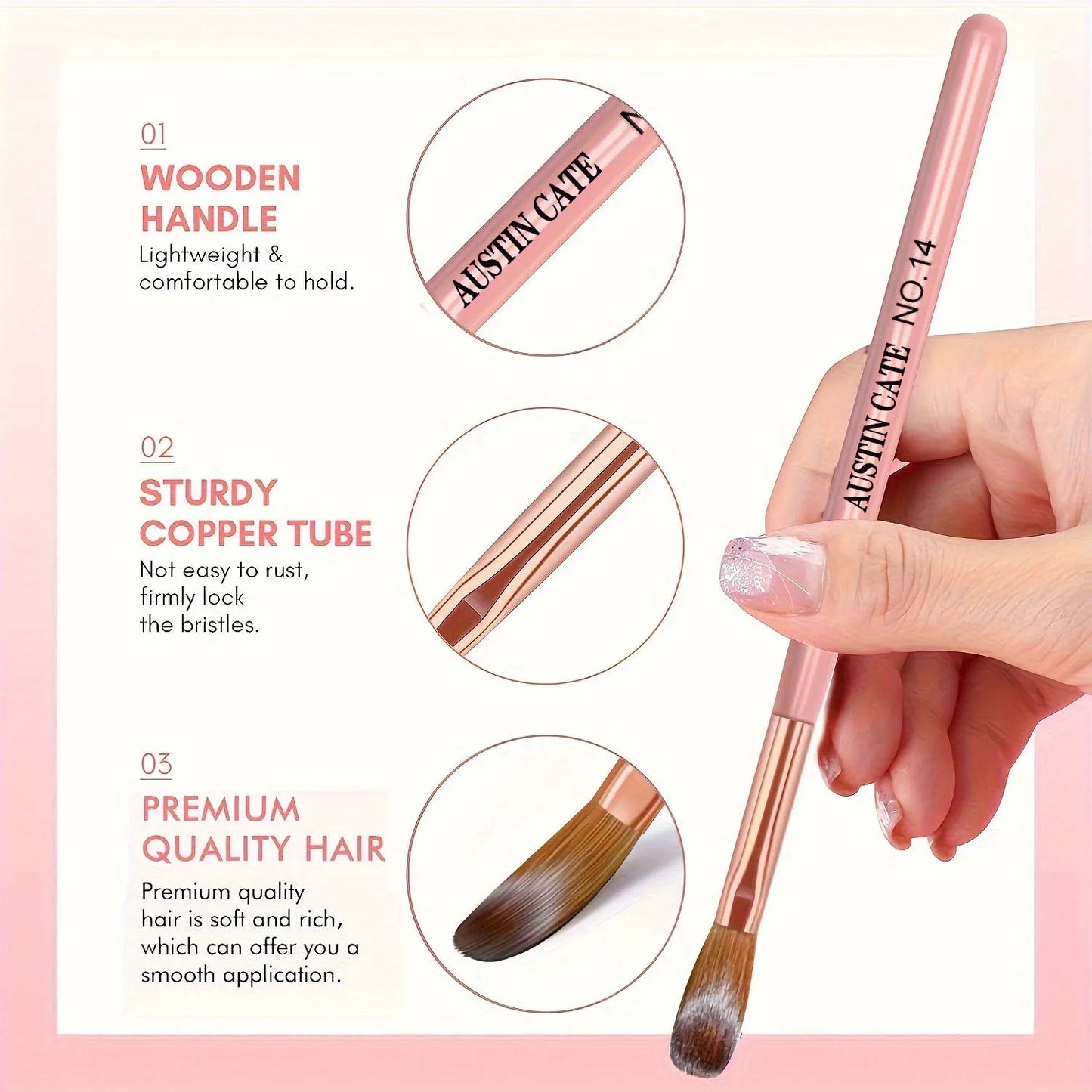 3Pcs Acrylic Nail Brush Set #8/10/14 Professional Acrylic Powder Extension Nail Brushes Nail Art 3D Carving Manicure Salon Tools