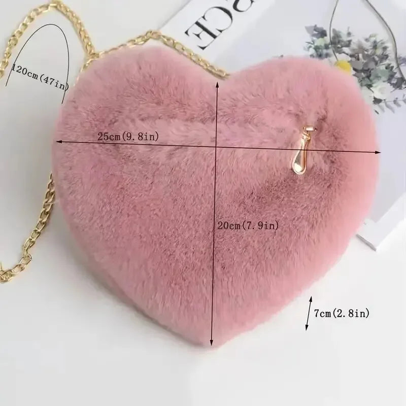 Heart Shaped Fluffy Shoulder Bag Fashion Chain Crossbody Bag