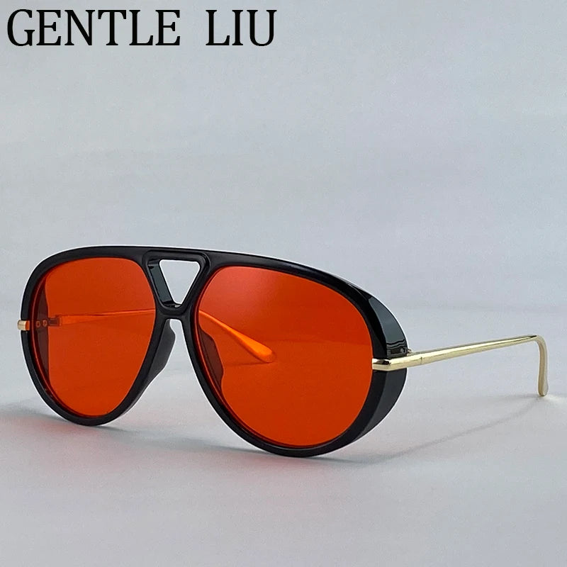Oversized Pilot Oval Punk Sunglasses Women 2025 Luxury Vintage Big Frame Double Beam Sun Glasses For Lady Outdoor Eyewear UV400