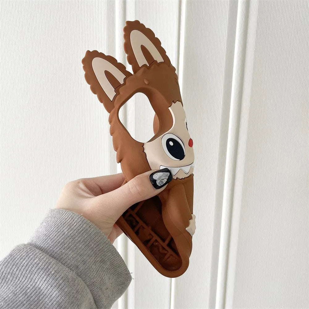 For iPhone 16 15 14 Plus 13 12 11 Pro Max Kawaii 3D Cartoon Monster Rabbit Elf Phone Case Soft Silicone Cover