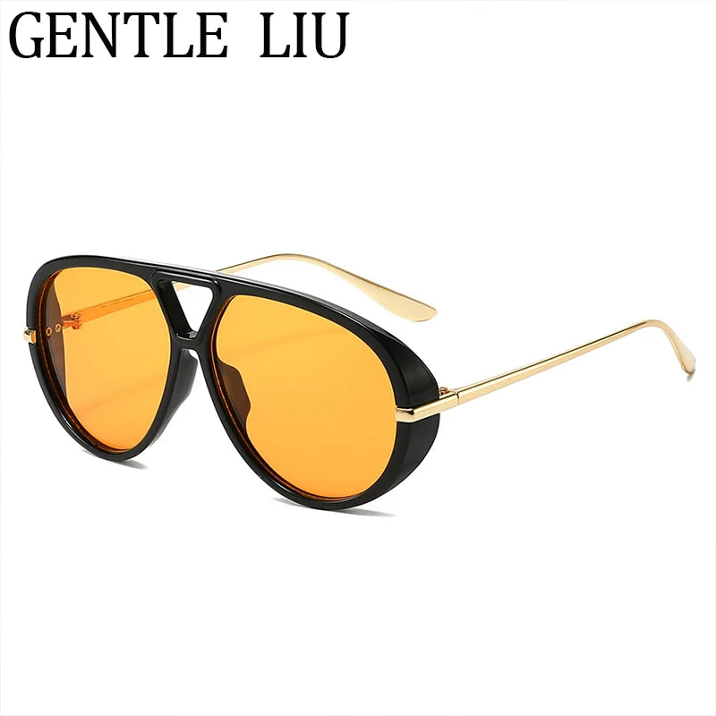 Oversized Pilot Oval Punk Sunglasses Women 2025 Luxury Vintage Big Frame Double Beam Sun Glasses For Lady Outdoor Eyewear UV400