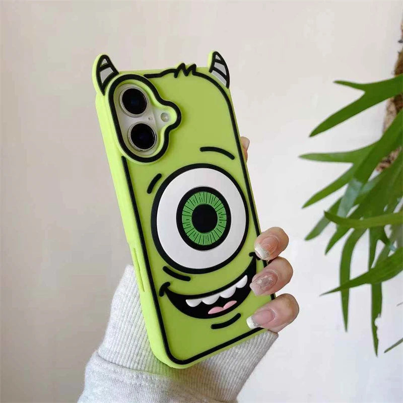 3D Cartoon Big Eyes Mike Phone Case For iPhone 16 So Cute Monster Cover for iPhone 15 14 13 Pro Max Funny Cases