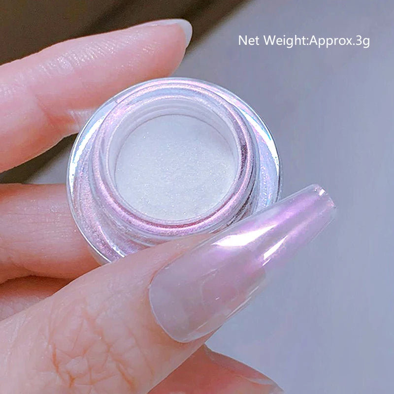 1Box Moonlight Mirror Nail Powder Silver Fine Glitter Metallic Effect Pigment UV Gel Polish Chrome Dust Aurora Nail Decorations