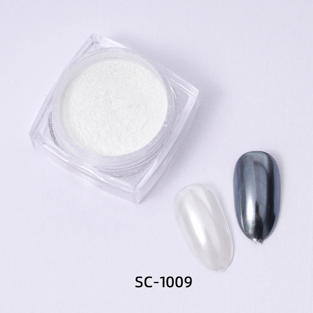 HNDO White Pearl Powder Shell Rubbing Chrome Dust Bright Shiny Effect for Manicure DIY Nail Art Design Nails Glitter Pigment