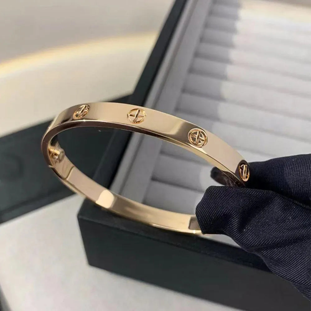 New Design Gold Color Zircon And Cross Nut Nail Bracelet Gold & Bangle For Woman Stainless Steel Screw Brand Jewelry