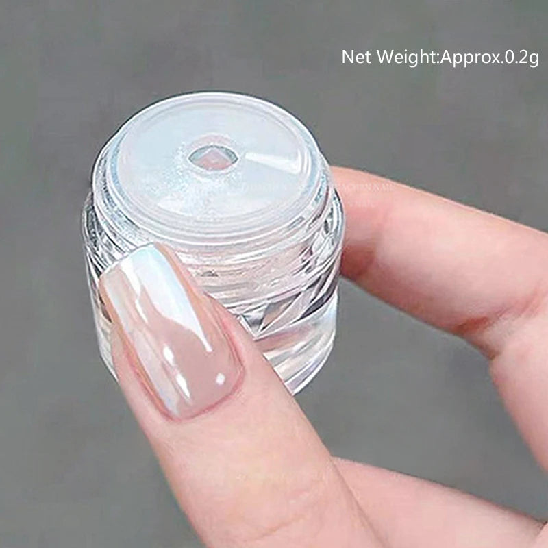1Box Moonlight Mirror Nail Powder Silver Fine Glitter Metallic Effect Pigment UV Gel Polish Chrome Dust Aurora Nail Decorations