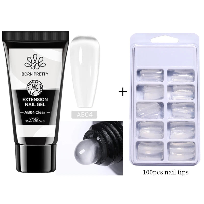 BORN PRETTY 30ml Glitter Acrylic Gel Finger Extension Nail Polish Silver Pink Extension Gel Polish Soak Off Nail Slip Solution