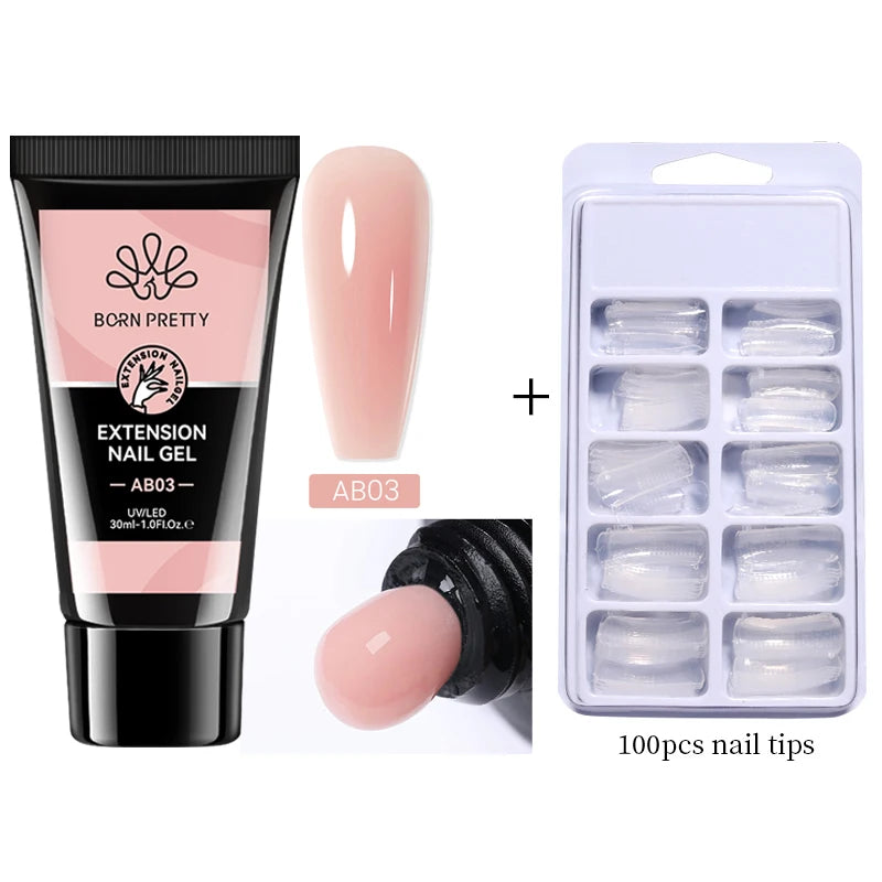 BORN PRETTY 30ml Glitter Acrylic Gel Finger Extension Nail Polish Silver Pink Extension Gel Polish Soak Off Nail Slip Solution