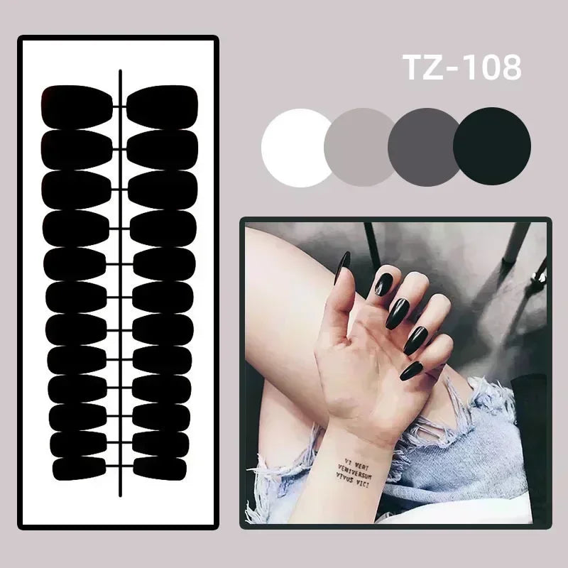 24Pcs Aurora Fake Nail with Glue Mid-length Square Head Design False Nails Simple Fashion Press on Nails Full Cover Nail Tips