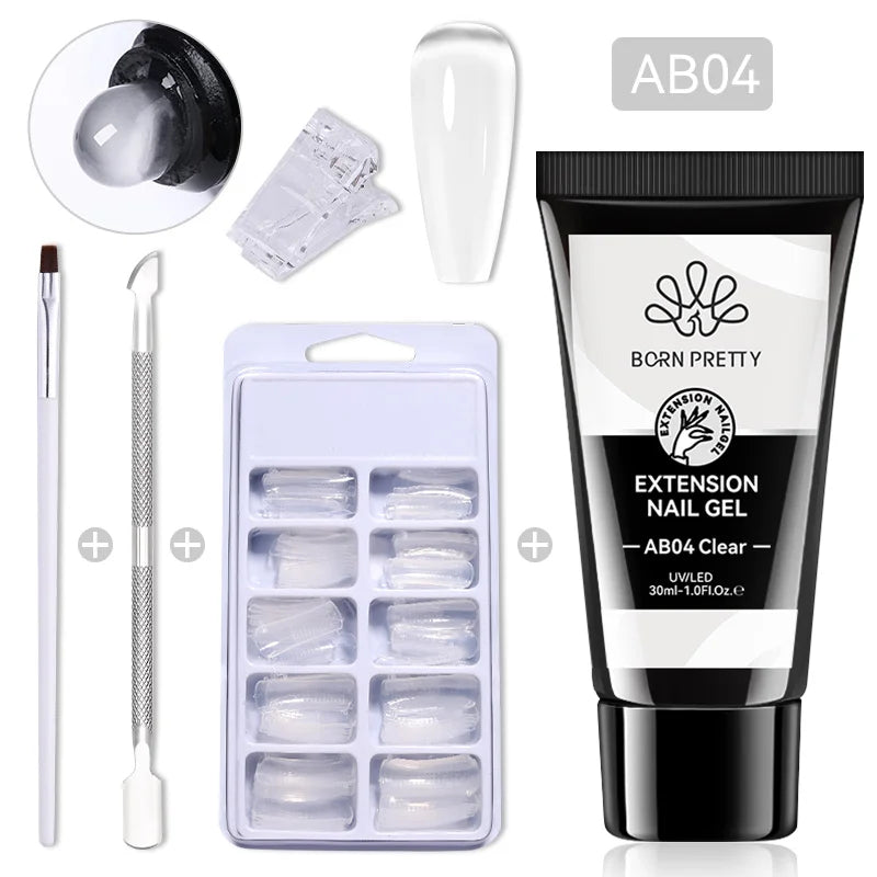 BORN PRETTY 30ml Glitter Acrylic Gel Finger Extension Nail Polish Silver Pink Extension Gel Polish Soak Off Nail Slip Solution