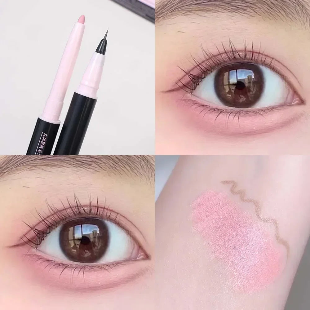 Double Head Matte Pink Lying Silkworm Pen Waterproof Lasting Natural Brightening Glitter Eyeshadow Pencil Korean Makeup Cosmetic