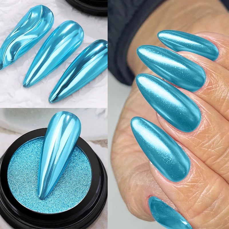 1Box Moonlight Mirror Nail Powder Silver Fine Glitter Metallic Effect Pigment UV Gel Polish Chrome Dust Aurora Nail Decorations
