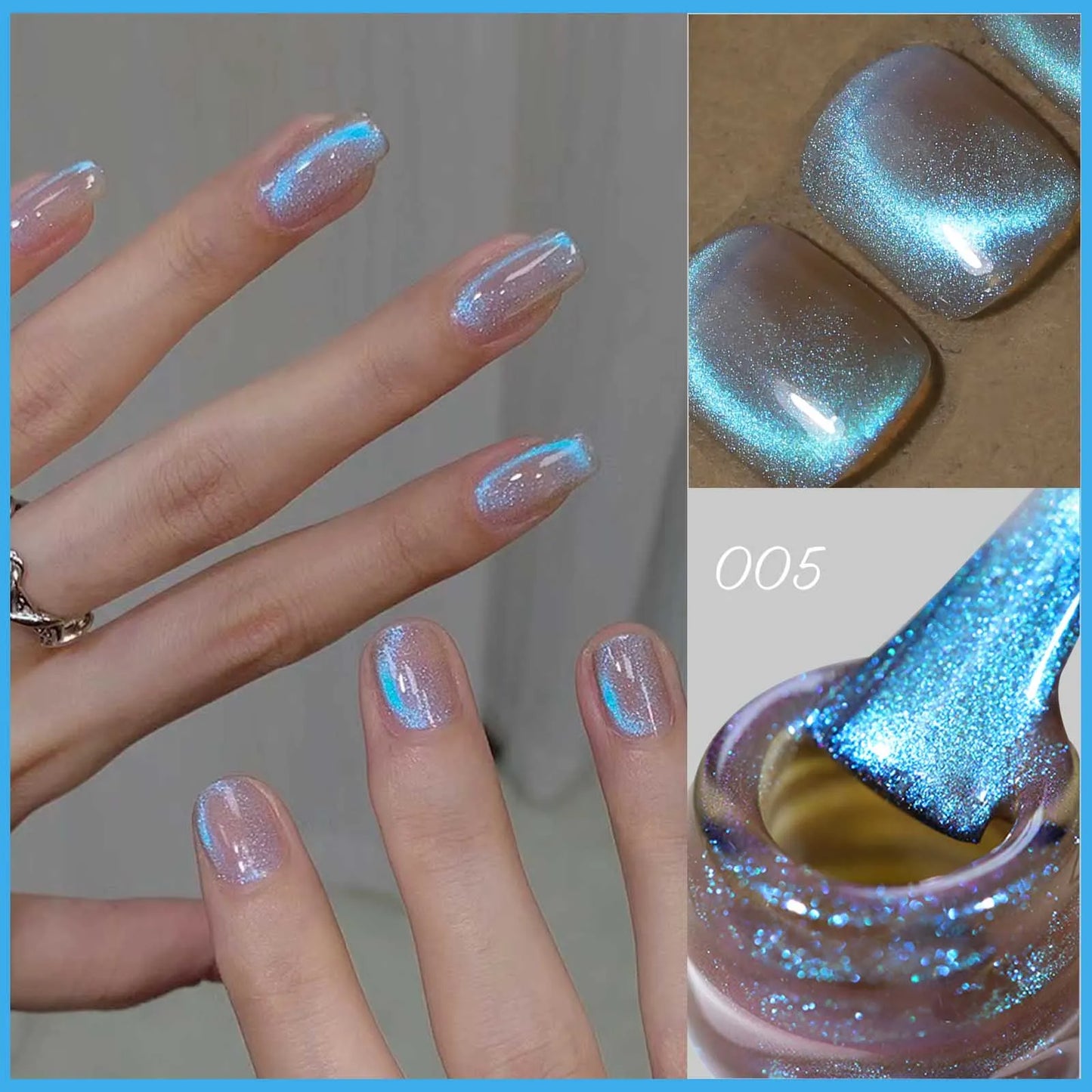 Aurora Blue Tears Cat Eye Magnetic Gel Nail Polish Sparkling Shimmer Fairy Crystal Magnetic Gel Nail Polish for DIY Charm Nails