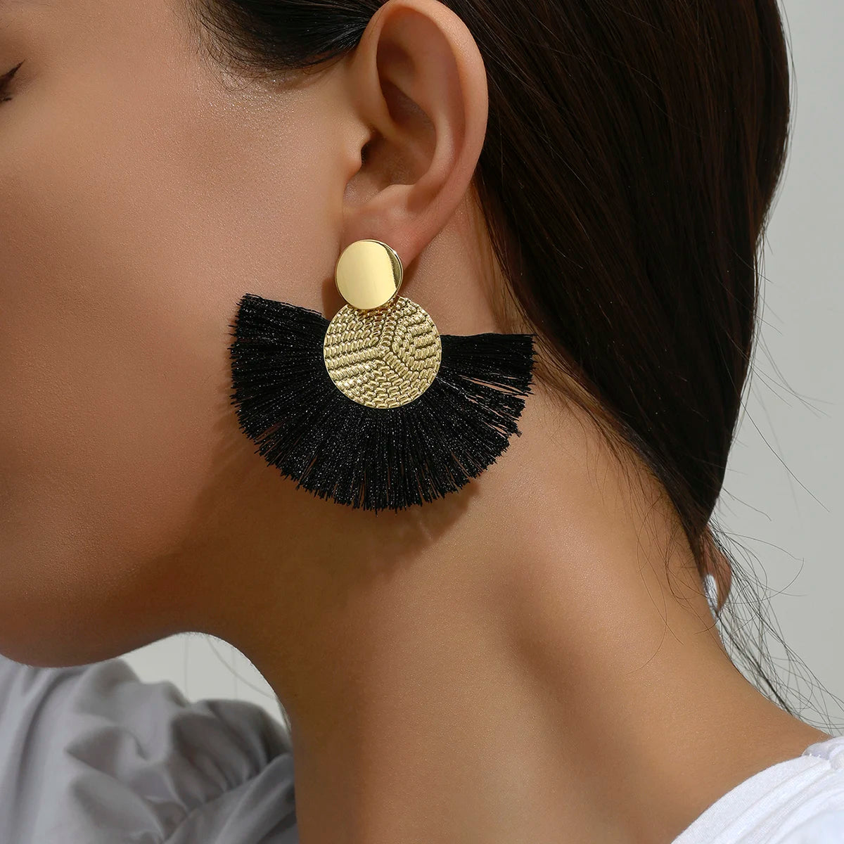 Fashion Bohemian Big Tassel Dangle White Fringe Female Earrings