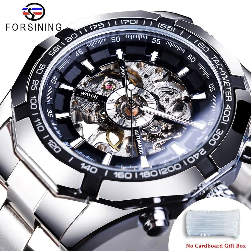 Forsining 2025 Stainless Steel Waterproof Mens Skeleton Watches