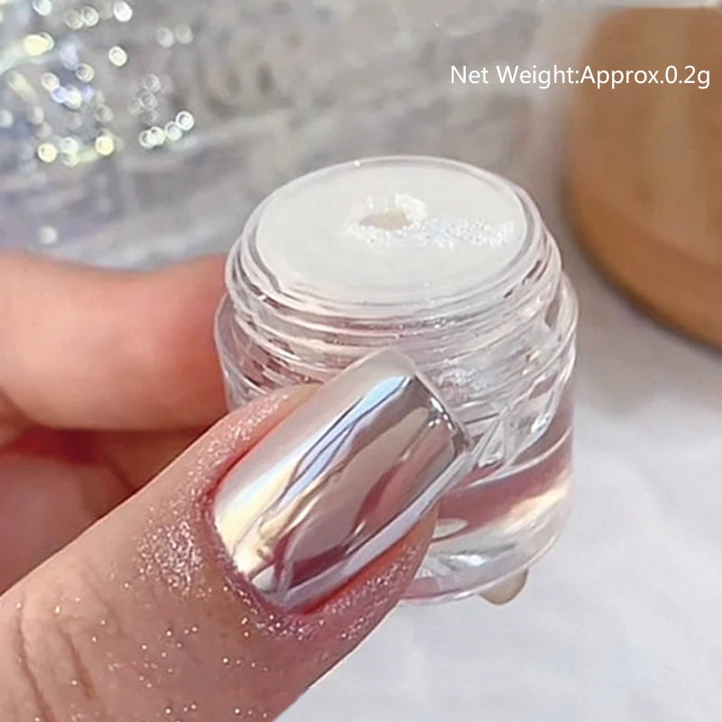 1Box Moonlight Mirror Nail Powder Silver Fine Glitter Metallic Effect Pigment UV Gel Polish Chrome Dust Aurora Nail Decorations