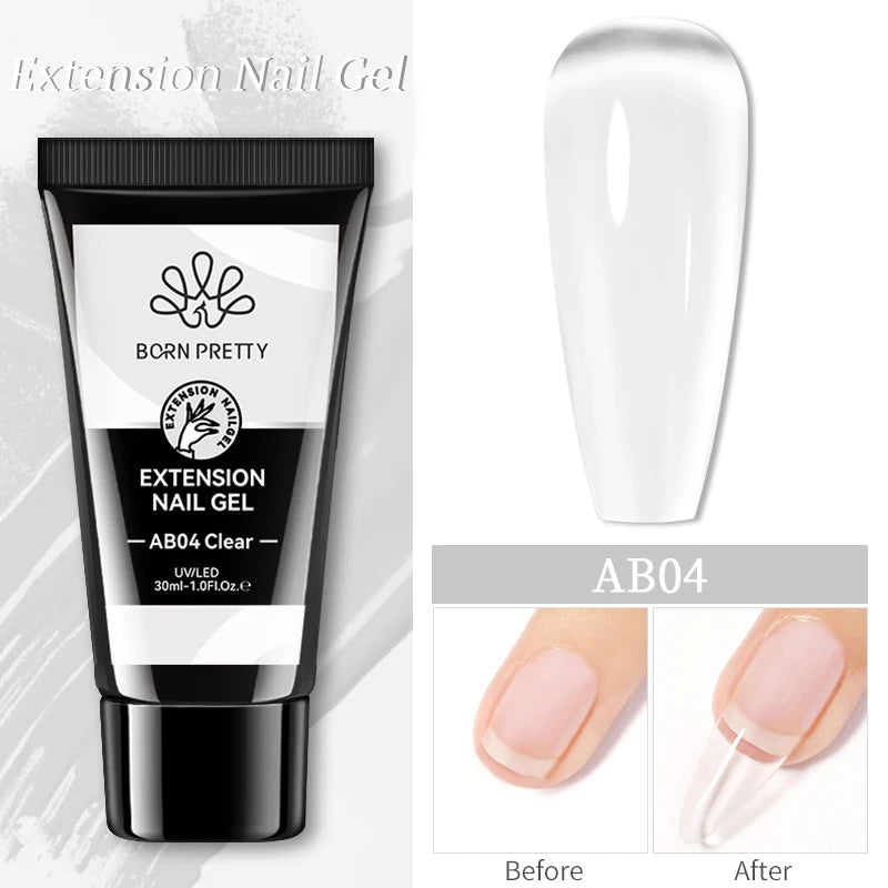 BORN PRETTY 30ml Glitter Acrylic Gel Finger Extension Nail Polish Silver Pink Extension Gel Polish Soak Off Nail Slip Solution