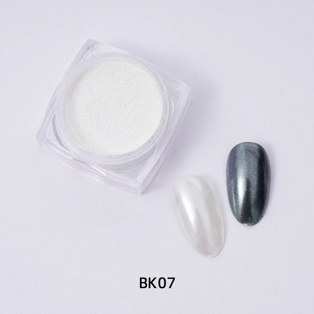 HNDO White Pearl Powder Shell Rubbing Chrome Dust Bright Shiny Effect for Manicure DIY Nail Art Design Nails Glitter Pigment